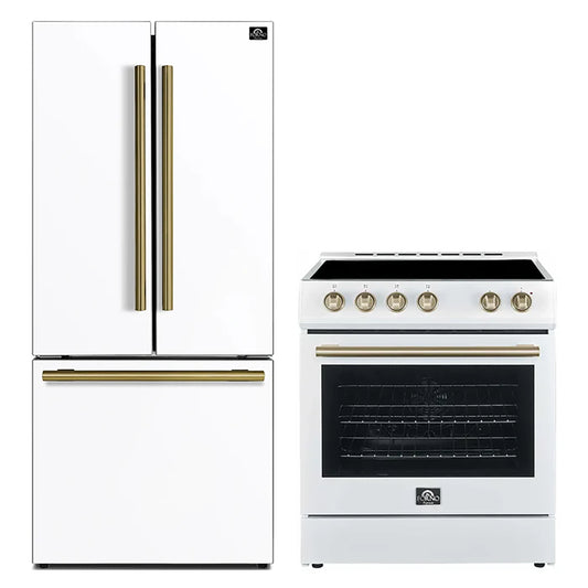 FORNO 2-Piece White Kitchen Bundle - 30" Electric Range and 31" Bottom Freezer Refrigerator - Forno Appliances