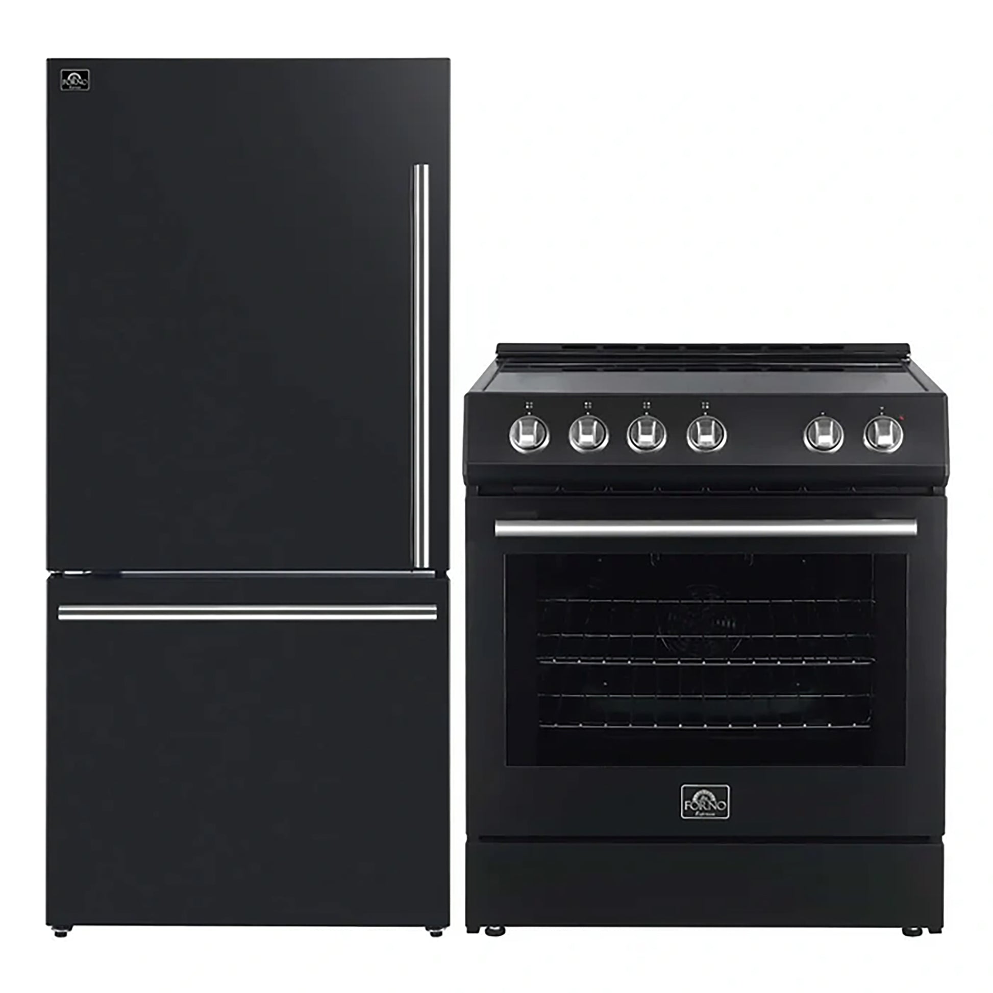 FORNO 2-Piece Black Kitchen Bundle - 30" Electric Range and 31" Bottom Freezer Refrigerator - Forno Appliances