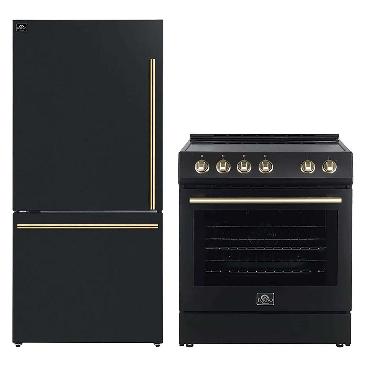FORNO 2-Piece Black Kitchen Bundle - 30" Electric Range and 31" Bottom Freezer Refrigerator - Forno Appliances