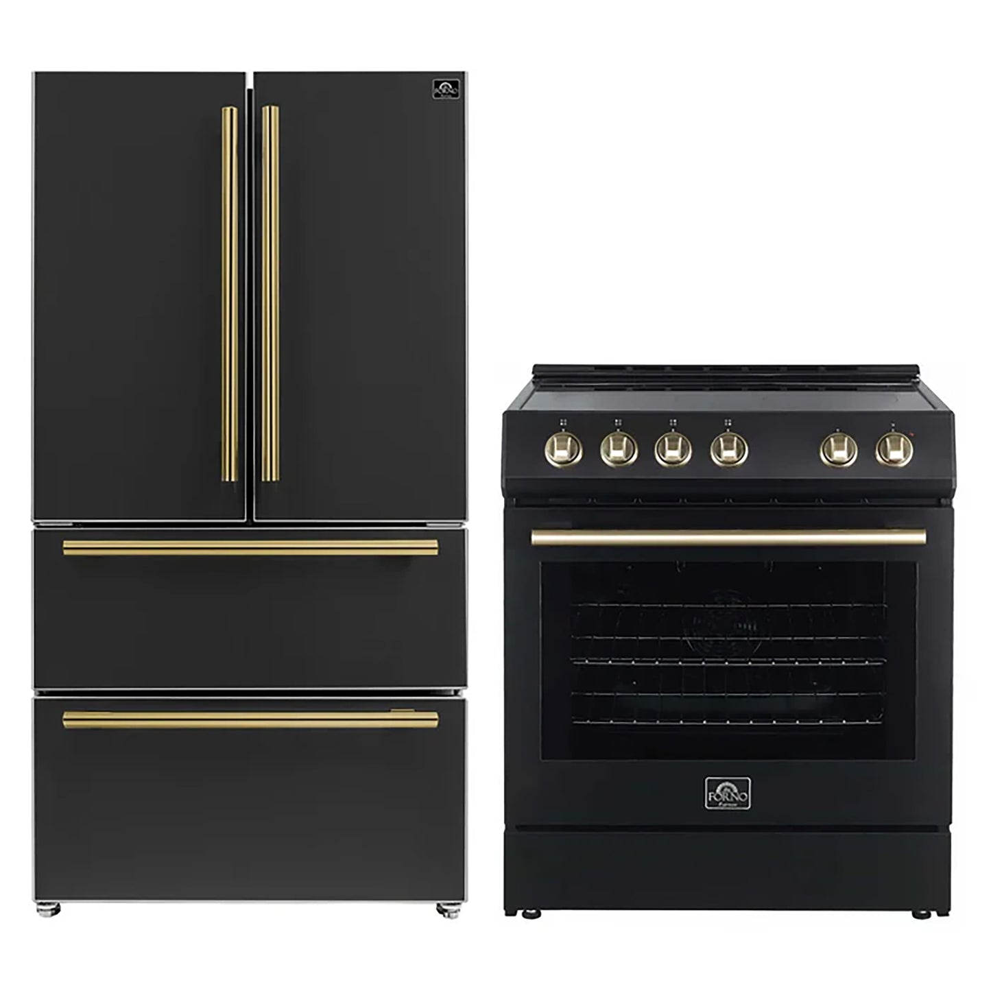 FORNO 2-Piece Black Kitchen Bundle - 30" Electric Range and 36" Bottom Freezer Refrigerator - Forno Appliances