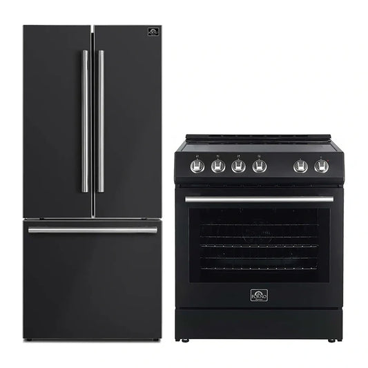 FORNO 2-Piece Black Kitchen Bundle - 30" Electric Range and 31" Bottom Freezer Refrigerator - Forno Appliances