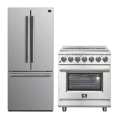 FORNO 2-Piece SS Kitchen Bundle - 30" Electric Range and 31" Bottom Freezer Refrigerator - Forno Appliances