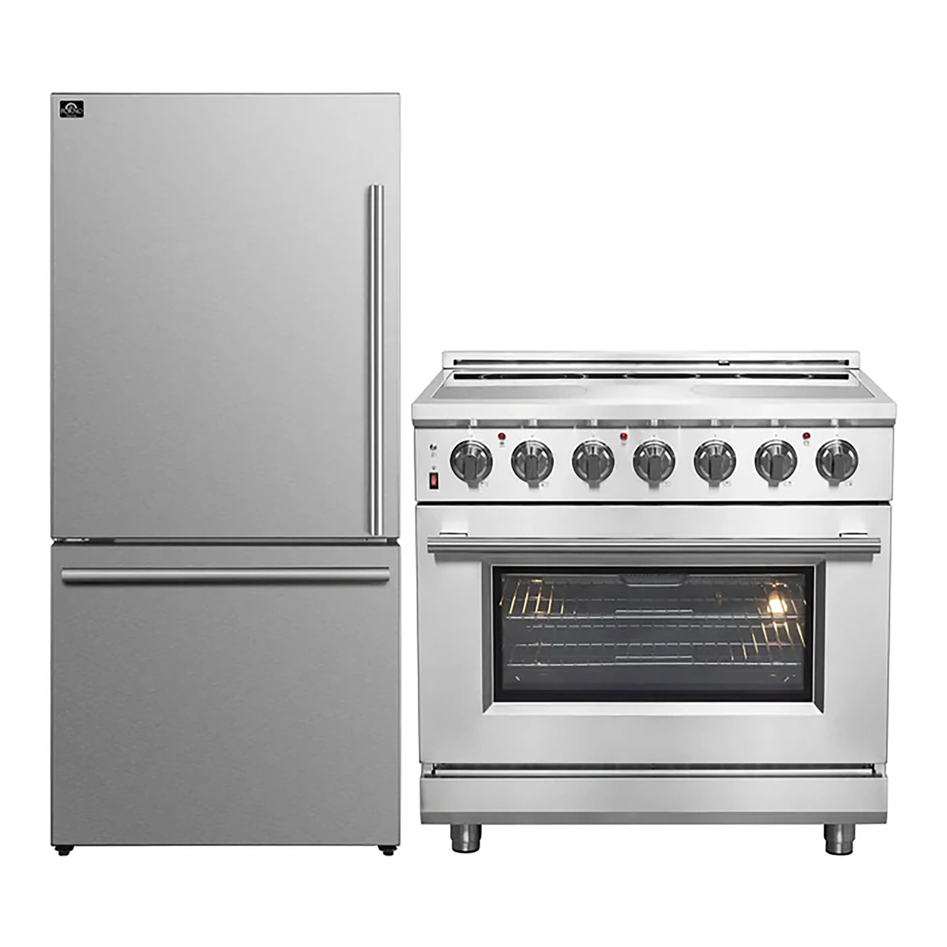 FORNO 2-Piece SS Kitchen Bundle - 36" Electric Range and 31" Bottom Freezer Refrigerator - Forno Appliances