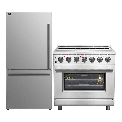 FORNO 2-Piece SS Kitchen Bundle - 36" Electric Range and 31" Bottom Freezer Refrigerator - Forno Appliances