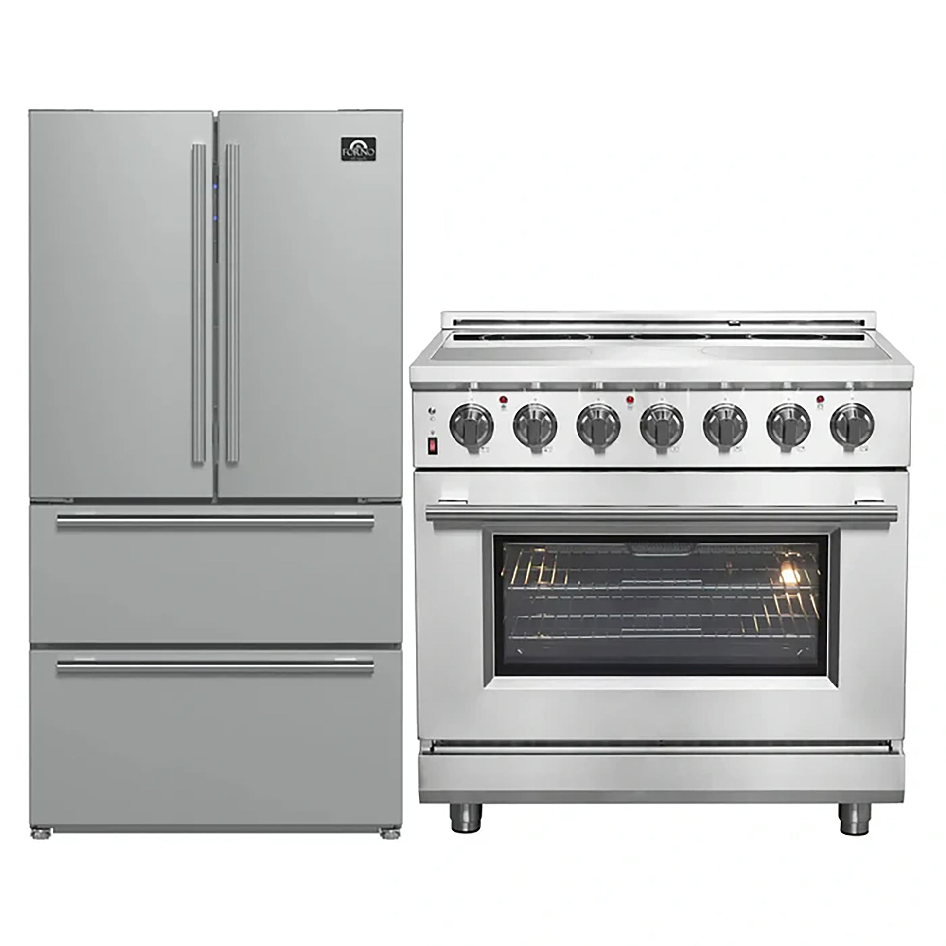 FORNO 2-Piece SS Kitchen Bundle - 36" Electric Range and 36" Bottom Freezer Refrigerator - Forno Appliances