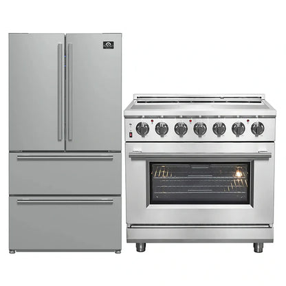 FORNO 2-Piece SS Kitchen Bundle - 36" Electric Range and 36" Bottom Freezer Refrigerator - Forno Appliances