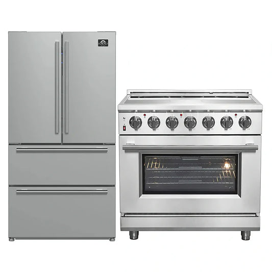 FORNO 2-Piece SS Kitchen Bundle - 36" Electric Range and 36" Bottom Freezer Refrigerator - Forno Appliances