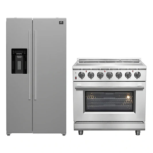 FORNO 2-Piece SS Kitchen Bundle - 36" Electric Range and 36" Bottom Freezer Refrigerator - Forno Appliances