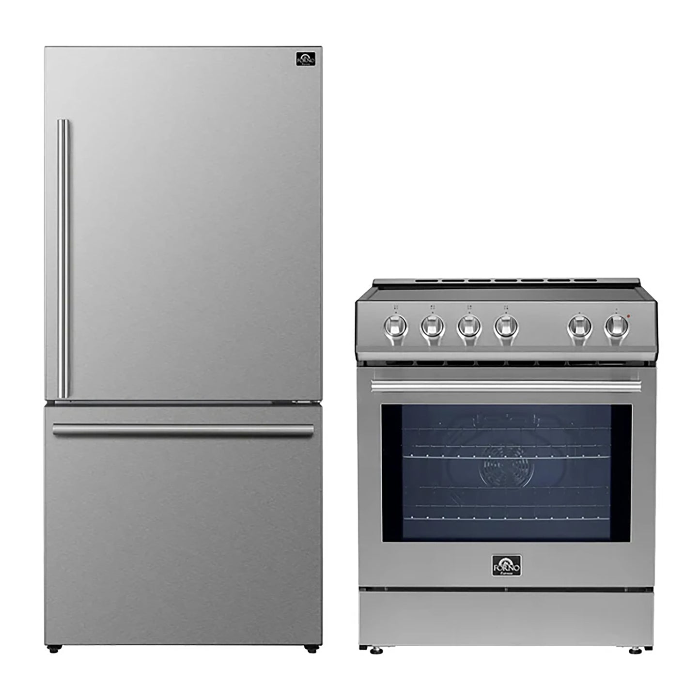 FORNO 2-Piece SS Kitchen Bundle - 30" Induction Range and 31" Bottom Freezer Refrigerator - Forno Appliances