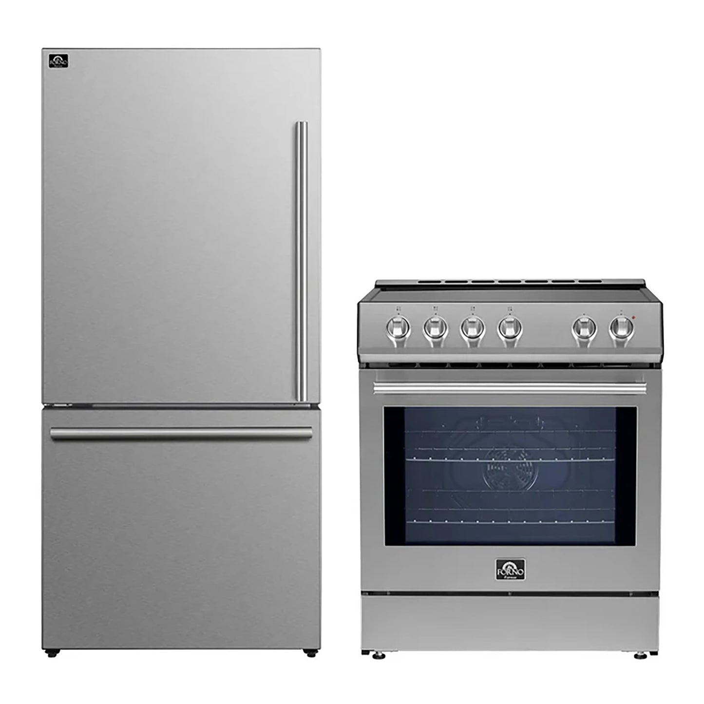 FORNO 2-Piece SS Kitchen Bundle - 30" Induction Range and 31" Bottom Freezer Refrigerator - Forno Appliances