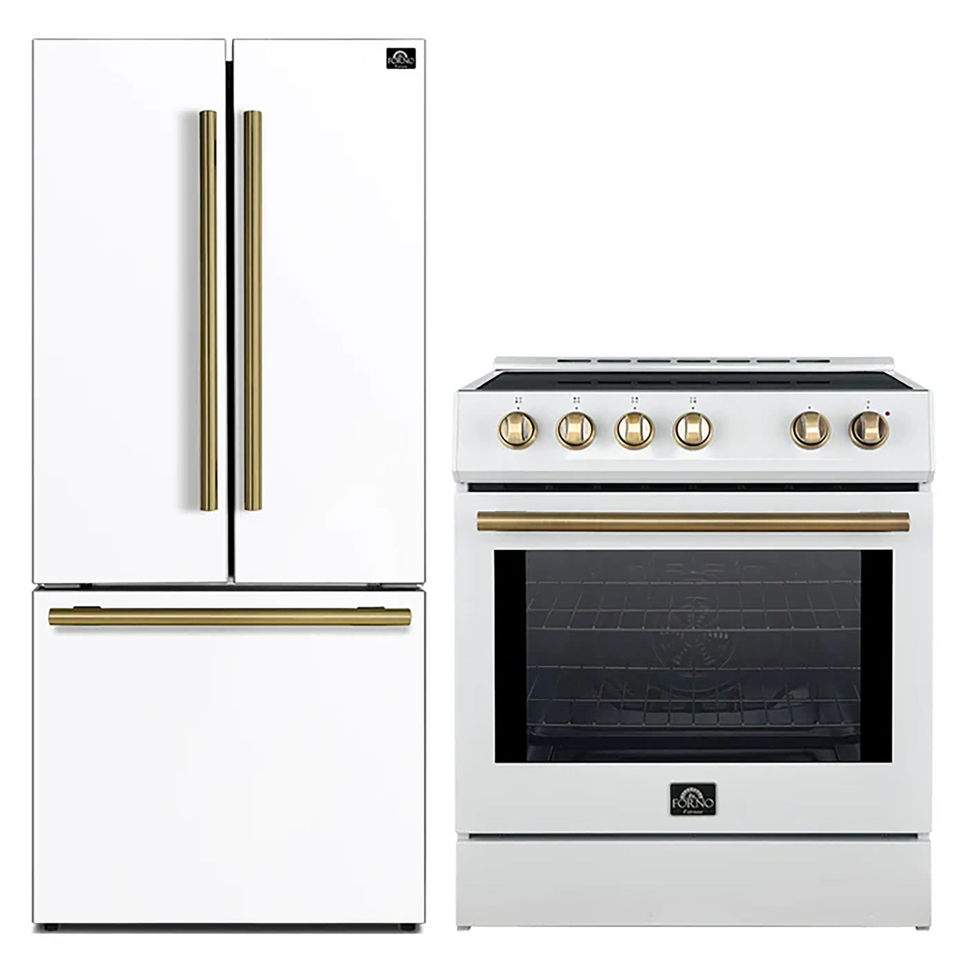 FORNO 2-Piece White Kitchen Bundle - 30" Induction Range and 31" Bottom Freezer Refrigerator - Forno Appliances