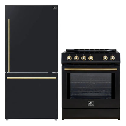 FORNO 2-Piece Black Kitchen Bundle - 30" Induction Range and 31" Bottom Freezer Refrigerator - Forno Appliances