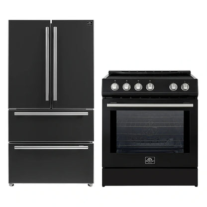 FORNO 2-Piece Black Kitchen Bundle - 30" Induction Range and 36" Bottom Freezer Refrigerator - Forno Appliances