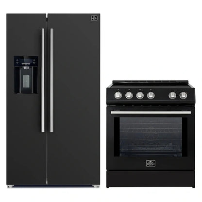 FORNO 2-Piece Black Kitchen Bundle - 30" Induction Range and 36" Bottom Freezer Refrigerator - Forno Appliances