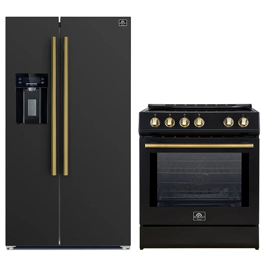 FORNO 2-Piece Black Kitchen Bundle - 30" Induction Range and 36" Bottom Freezer Refrigerator - Forno Appliances
