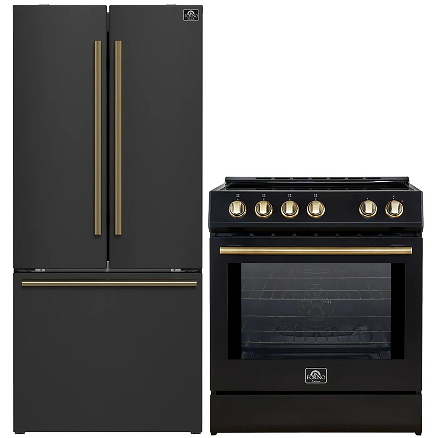 FORNO 2-Piece Black Kitchen Bundle - 30" Induction Range and 31" Bottom Freezer Refrigerator - Forno Appliances