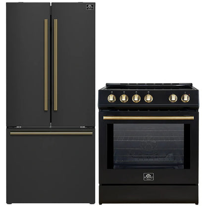 FORNO 2-Piece Black Kitchen Bundle - 30" Induction Range and 31" Bottom Freezer Refrigerator - Forno Appliances