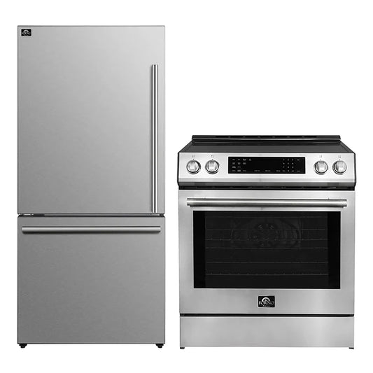 FORNO 2-Piece SS Kitchen Bundle - 30" Induction Range and 31" Bottom Freezer Refrigerator - Forno Appliances