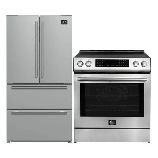 FORNO 2-Piece SS Kitchen Bundle - 30" Induction Range and 36" Bottom Freezer Refrigerator - Forno Appliances