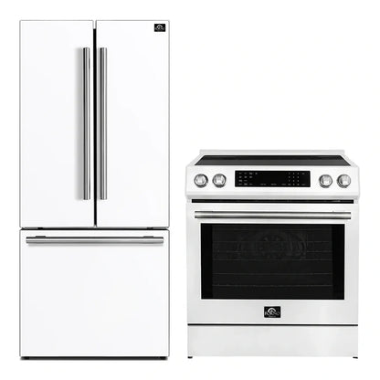 FORNO 2-Piece White Kitchen Bundle - 30" Induction Range and 31" Bottom Freezer Refrigerator - Forno Appliances