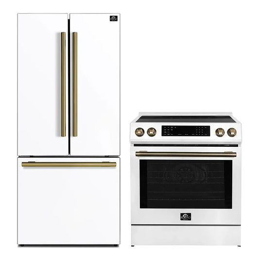 FORNO 2-Piece White Kitchen Bundle - 30" Induction Range and 31" Bottom Freezer Refrigerator - Forno Appliances