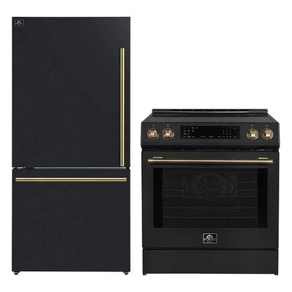 FORNO 2-Piece Black Kitchen Bundle - 30" Induction Range and 31" Bottom Freezer Refrigerator - Forno Appliances
