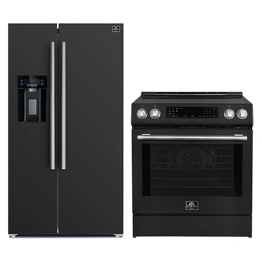 FORNO 2-Piece Black Kitchen Bundle - 30" Induction Range and 36" Bottom Freezer Refrigerator - Forno Appliances
