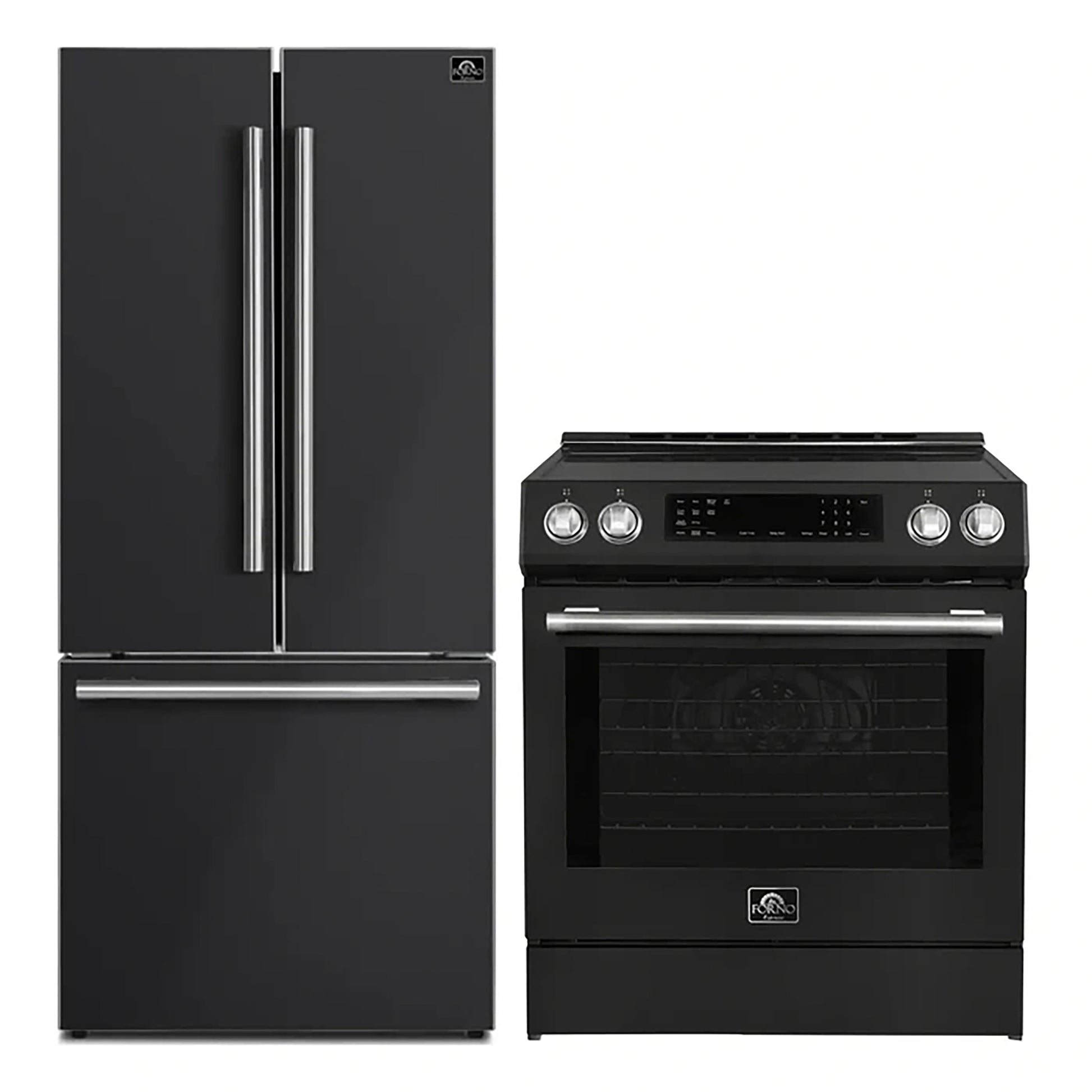 FORNO 2-Piece Black Kitchen Bundle - 30" Induction Range and 31" Bottom Freezer Refrigerator - Forno Appliances