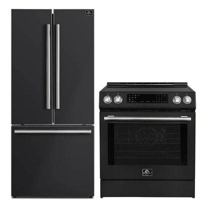 FORNO 2-Piece Black Kitchen Bundle - 30" Induction Range and 31" Bottom Freezer Refrigerator - Forno Appliances