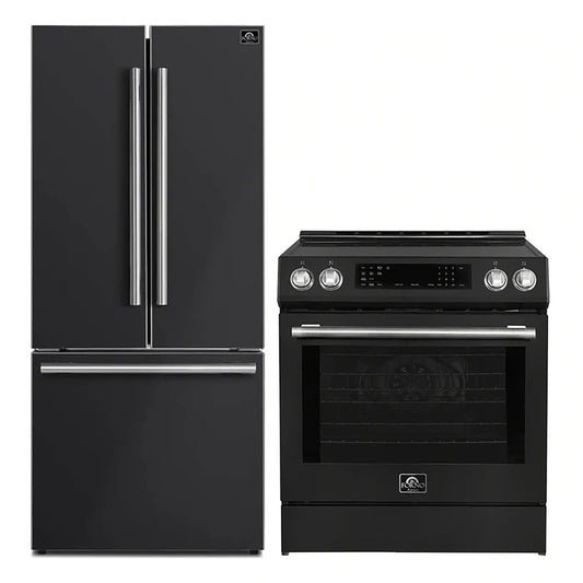 FORNO 2-Piece Black Kitchen Bundle - 30" Induction Range and 31" Bottom Freezer Refrigerator - Forno Appliances