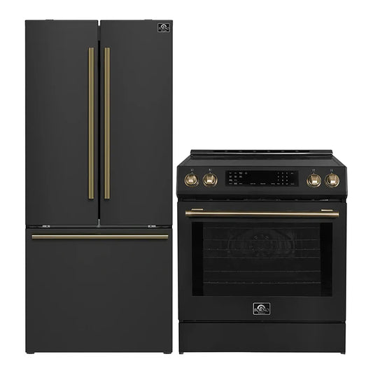 FORNO 2-Piece Black Kitchen Bundle - 30" Induction Range and 31" Bottom Freezer Refrigerator - Forno Appliances