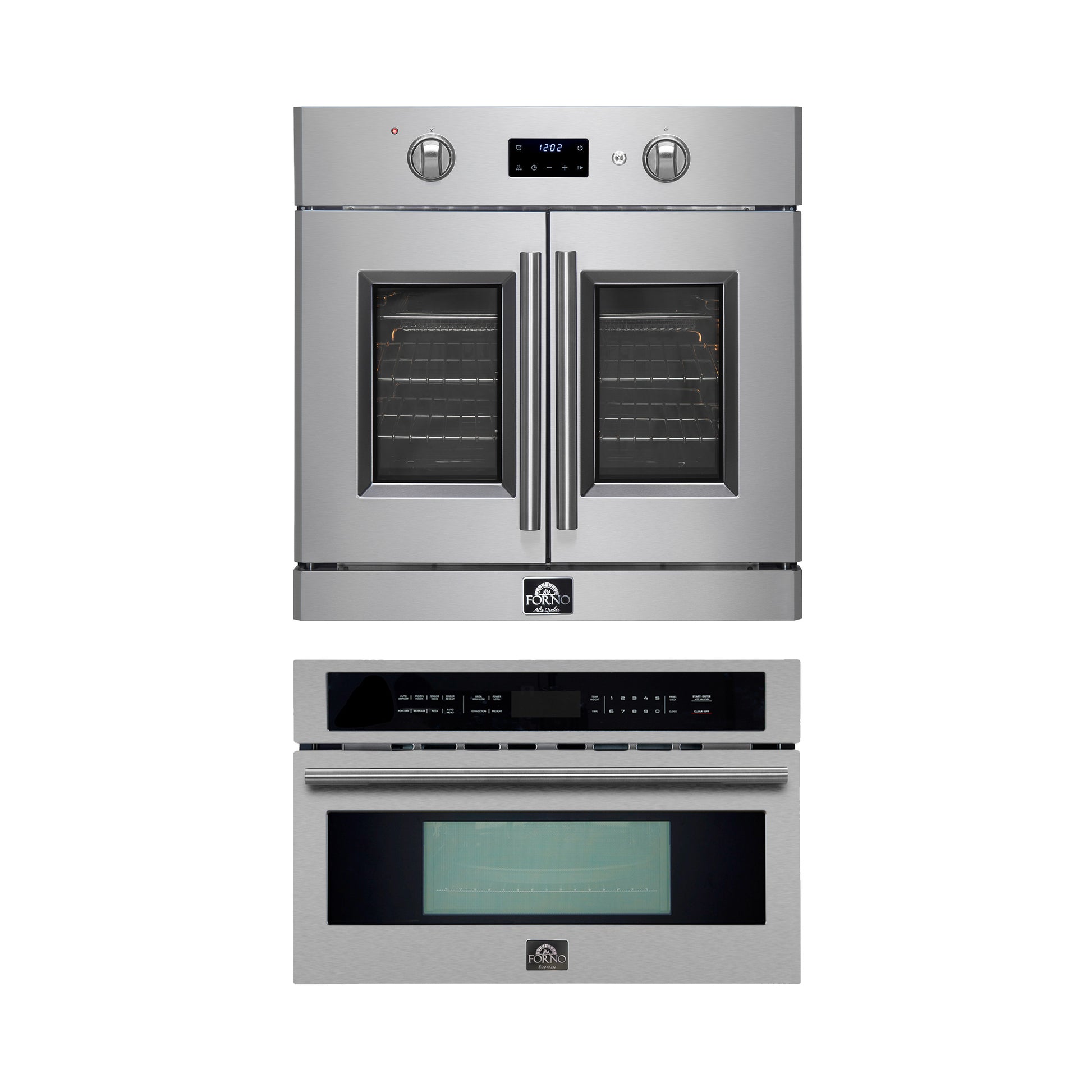 FORNO 2-Piece Kitchen Bundle - 30" Stainless Steel Single Wall (1333-30) Oven, 30" Stainless Steel Microwave (3093-30) - Forno Appliances