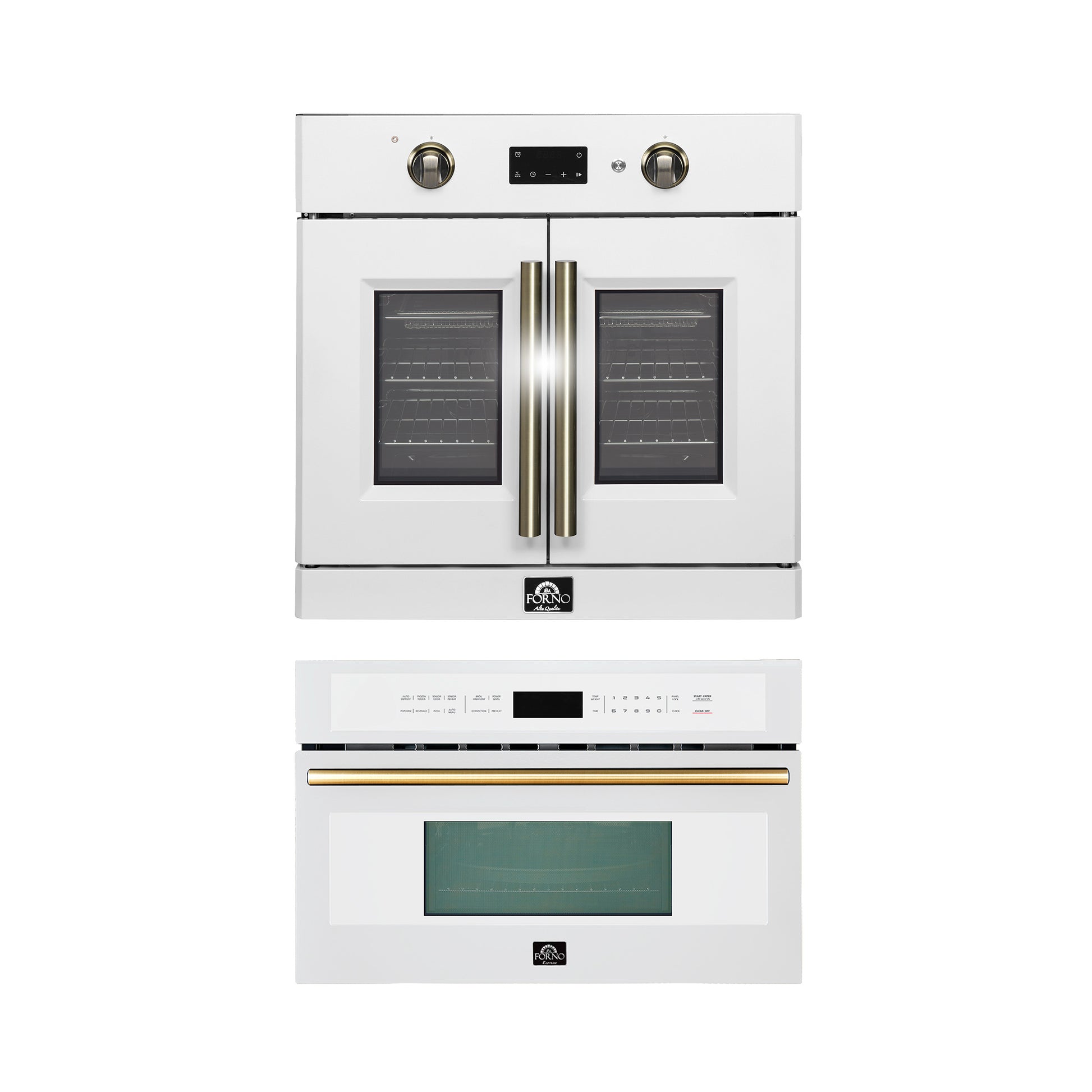 FORNO 2-Piece Kitchen Bundle - 30" White Single Wall Oven (1333-30), 30" White Microwave (3093-30) - Forno Appliances