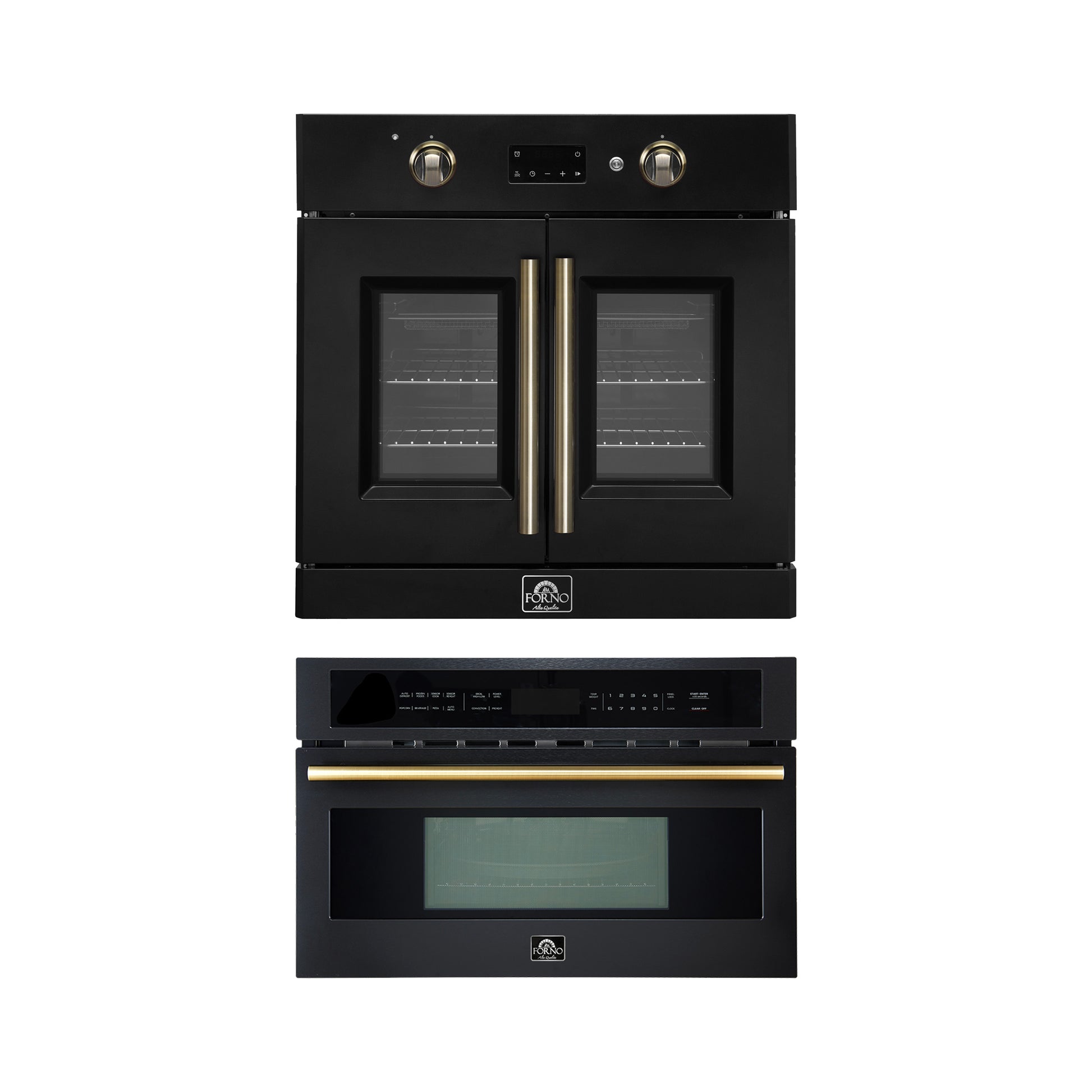 FORNO 2-Piece Kitchen Bundle - 30" Black Single Wall Oven (1333-30), 30" Black Microwave (3093-30) - Forno Appliances