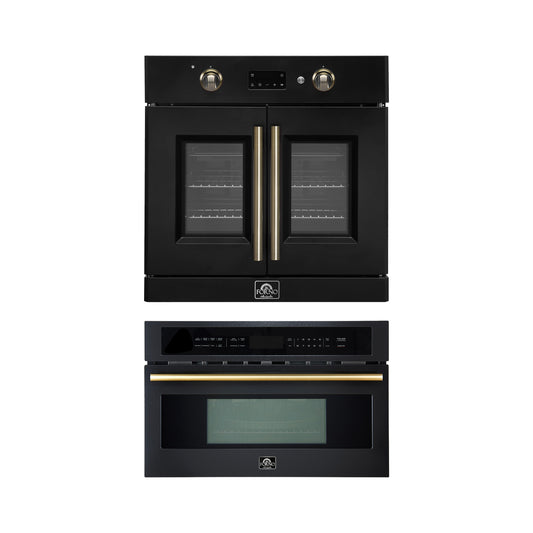 FORNO 2-Piece Kitchen Bundle - 30" Black Single Wall Oven (1333-30), 30" Black Microwave (3093-30) - Forno Appliances