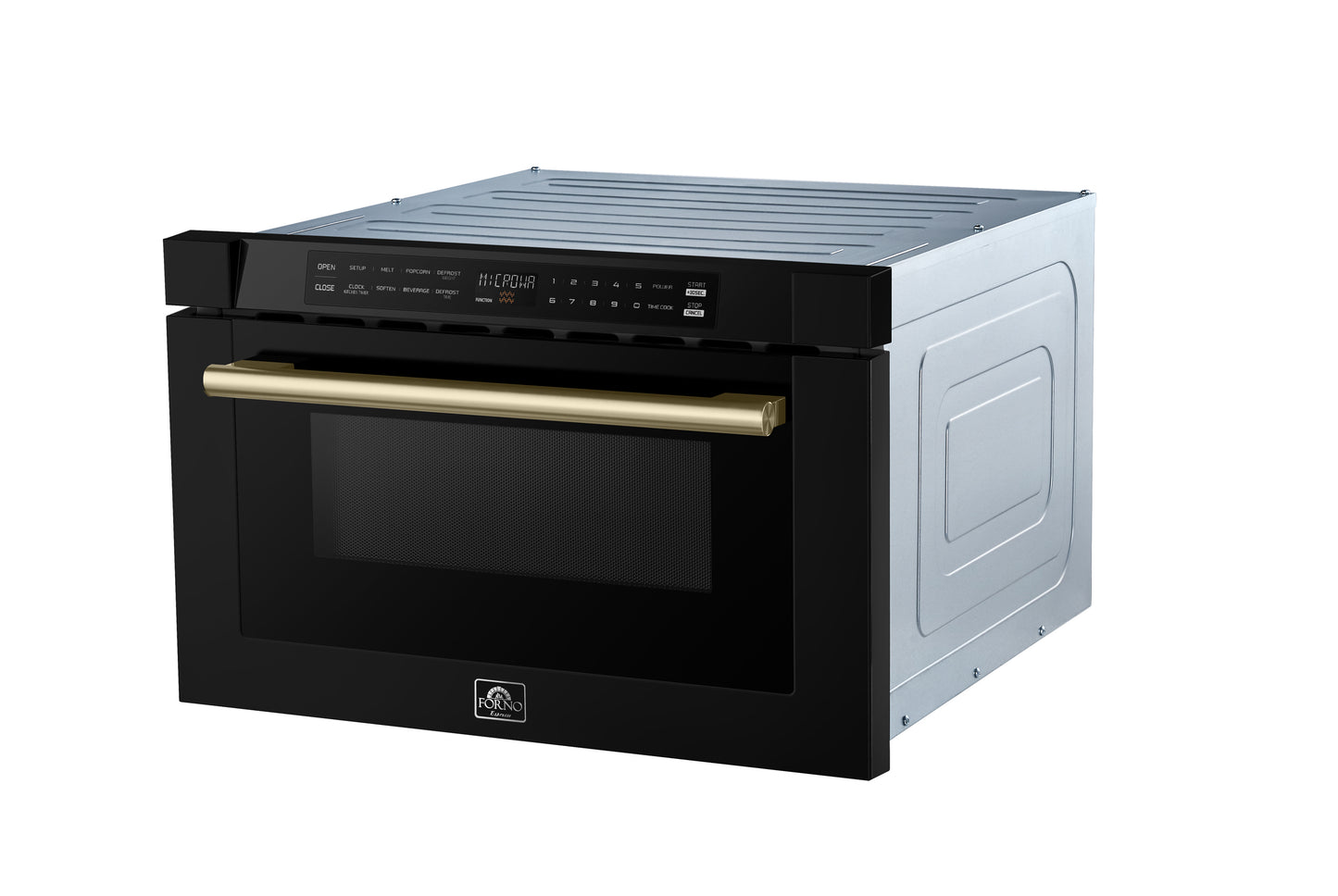 Forno Capoliveri Espresso 24-Inch Microwave Drawer, Black, 1.2 cu.ft, 1500 Watts, Built-In, Touch Control LCD Display, Auto-Touch Open/Close, 11 Power Levels, Sensor Cooking - Forno Appliances