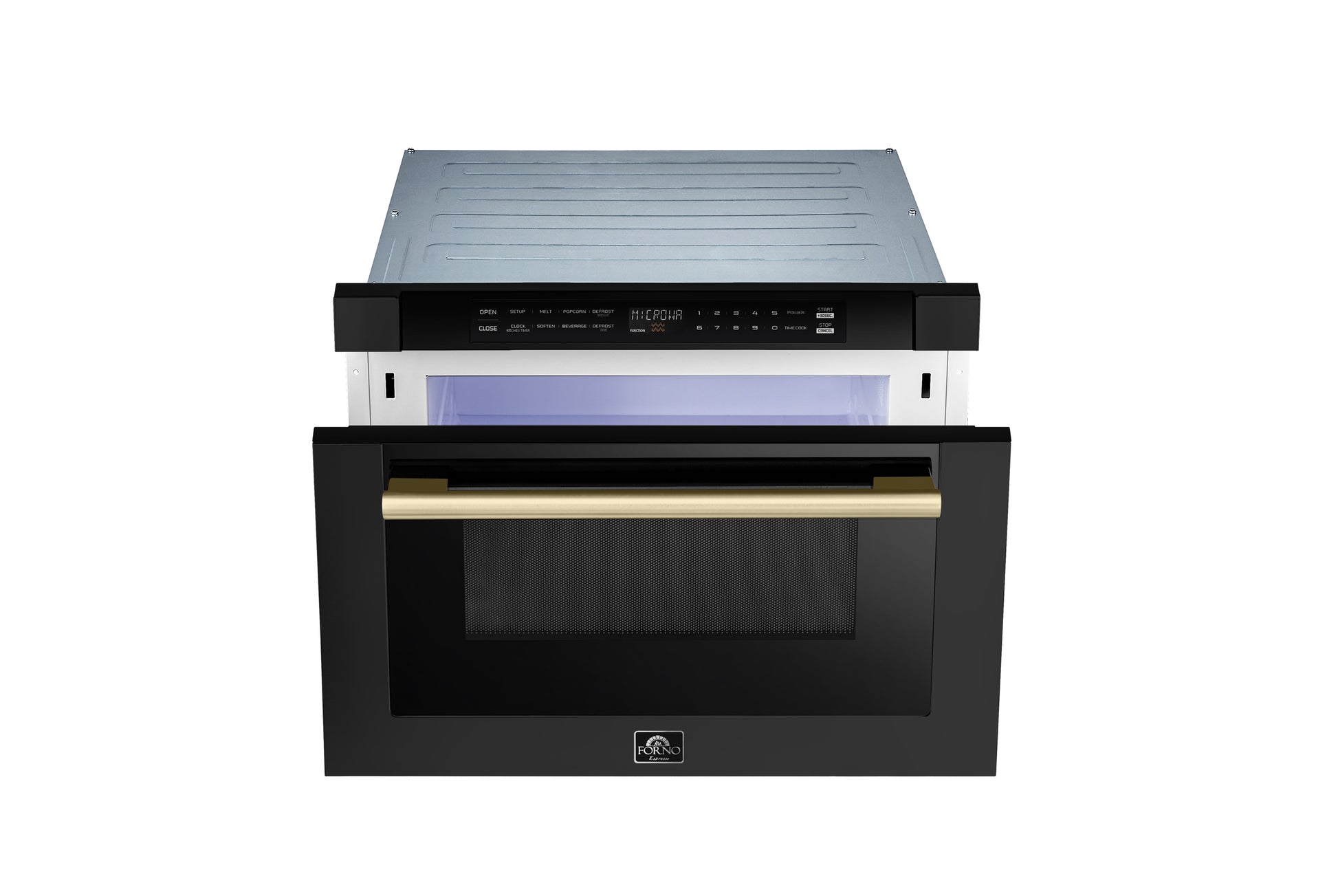 Forno Capoliveri Espresso 24-Inch Microwave Drawer, Black, 1.2 cu.ft, 1500 Watts, Built-In, Touch Control LCD Display, Auto-Touch Open/Close, 11 Power Levels, Sensor Cooking - Forno Appliances
