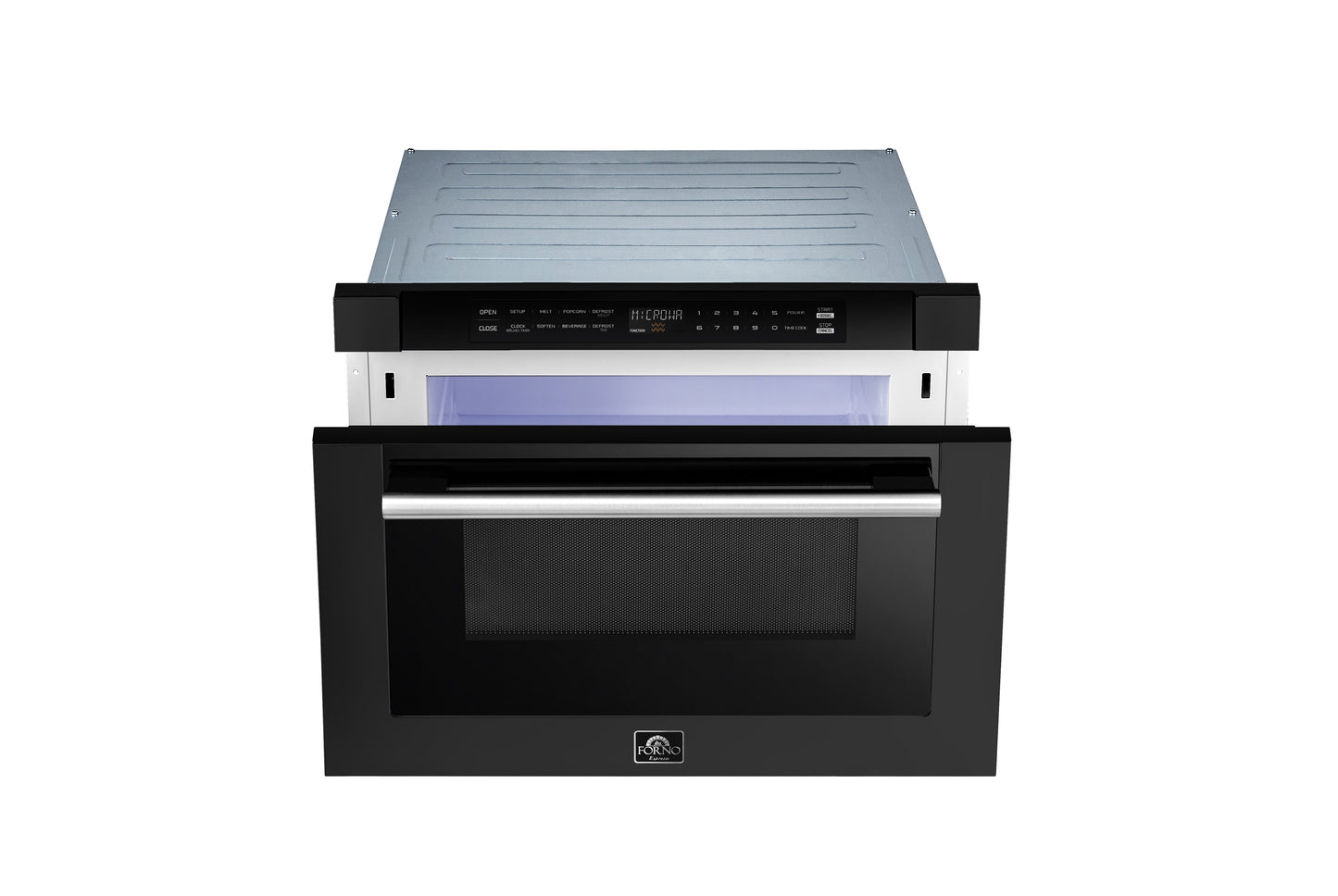 Forno Capoliveri Espresso 24-Inch Microwave Drawer, Black, 1.2 cu.ft, 1500 Watts, Built-In, Touch Control LCD Display, Auto-Touch Open/Close, 11 Power Levels, Sensor Cooking - Forno Appliances