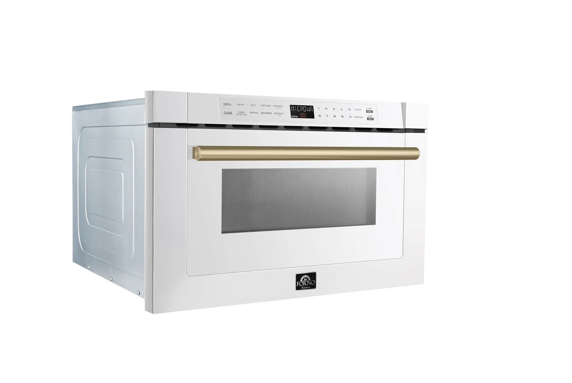 Forno Capoliveri Espresso 24-Inch Microwave Drawer, White, 1.2 cu.ft, 1500 Watts, Built-In, Touch Control LCD Display, Auto-Touch Open/Close, 11 Power Levels, Sensor Cooking - Forno Appliances