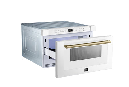 Forno Capoliveri Espresso 24-Inch Microwave Drawer, White, 1.2 cu.ft, 1500 Watts, Built-In, Touch Control LCD Display, Auto-Touch Open/Close, 11 Power Levels, Sensor Cooking - Forno Appliances
