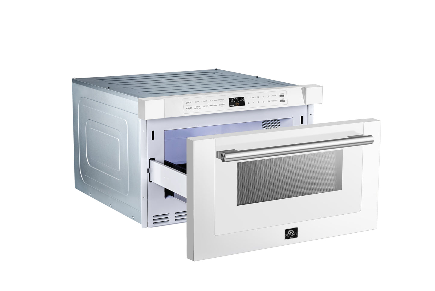 Forno Capoliveri Espresso 24-Inch Microwave Drawer, White, 1.2 cu.ft, 1500 Watts, Built-In, Touch Control LCD Display, Auto-Touch Open/Close, 11 Power Levels, Sensor Cooking - Forno Appliances