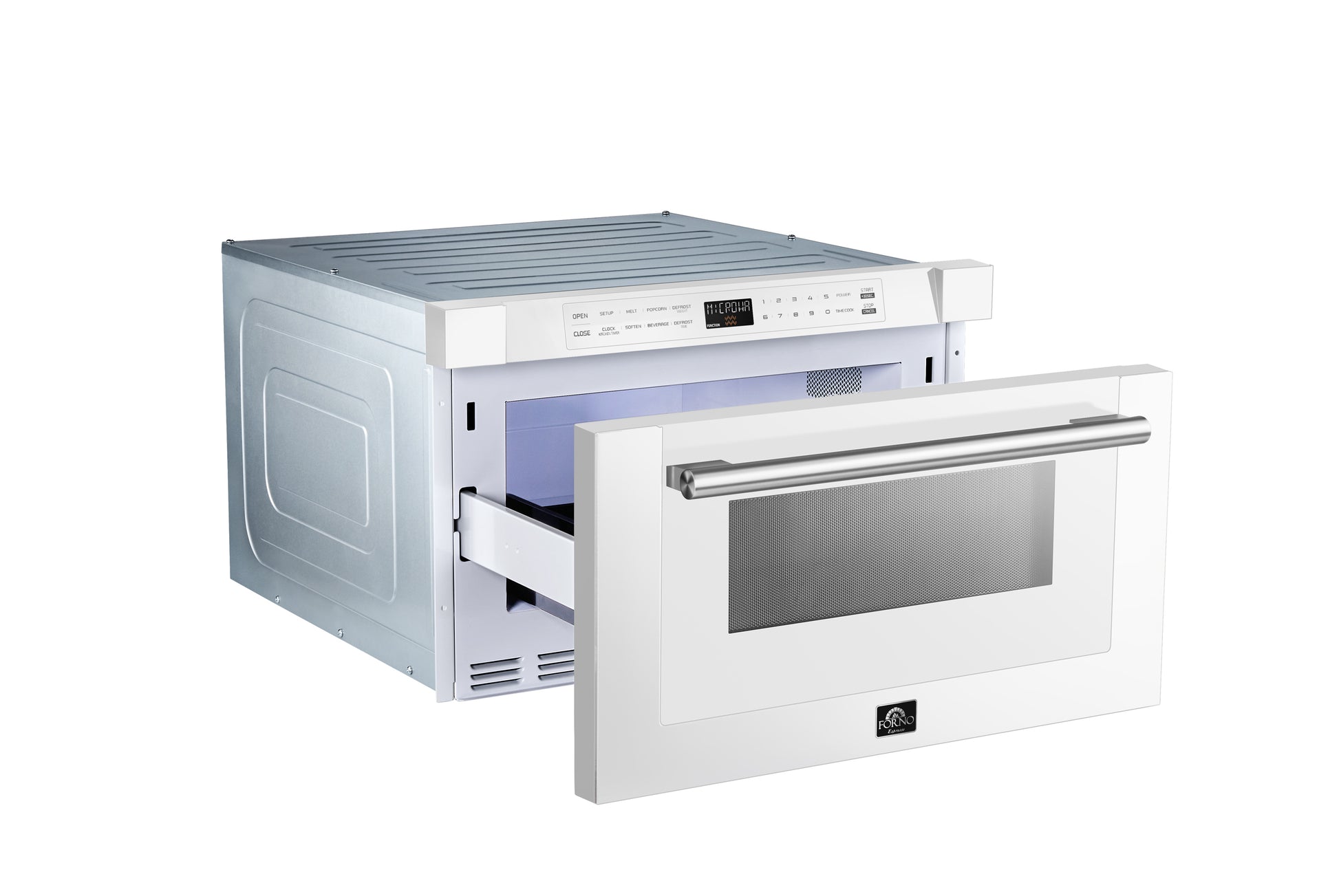 Forno Capoliveri Espresso 24-Inch Microwave Drawer, White, 1.2 cu.ft, 1500 Watts, Built-In, Touch Control LCD Display, Auto-Touch Open/Close, 11 Power Levels, Sensor Cooking - Forno Appliances