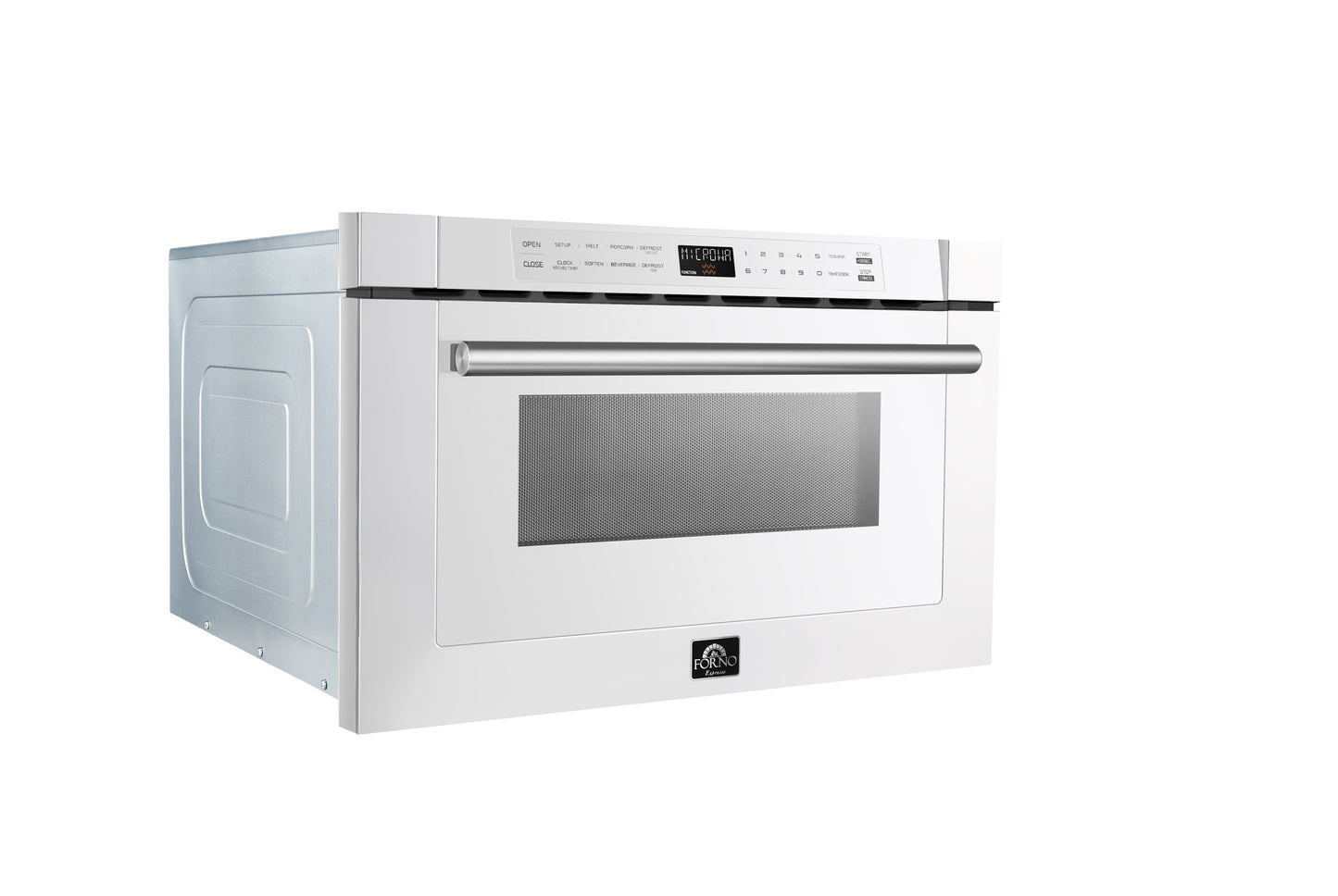 Forno Capoliveri Espresso 24-Inch Microwave Drawer, White, 1.2 cu.ft, 1500 Watts, Built-In, Touch Control LCD Display, Auto-Touch Open/Close, 11 Power Levels, Sensor Cooking - Forno Appliances