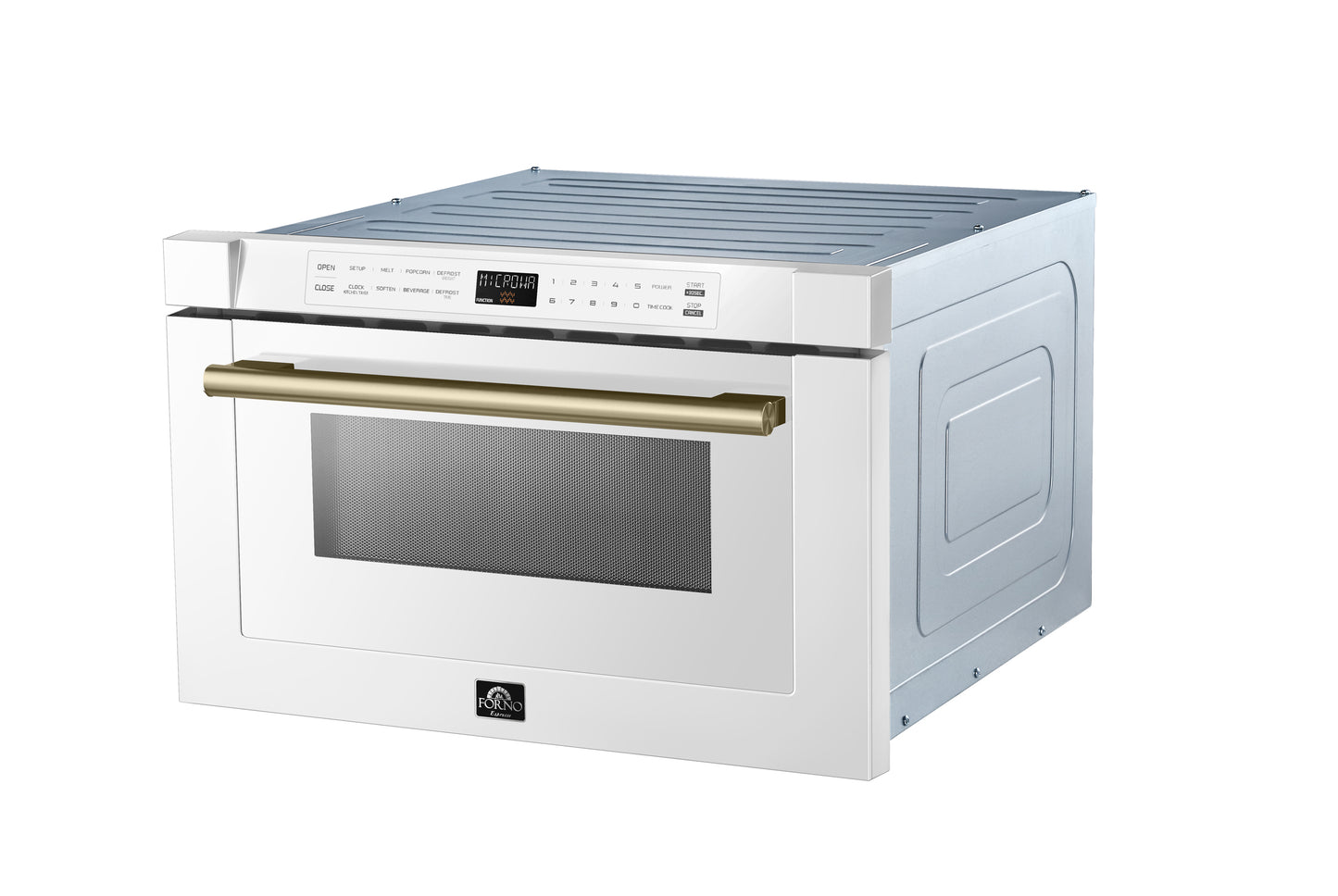 Forno Capoliveri Espresso 24-Inch Microwave Drawer, White, 1.2 cu.ft, 1500 Watts, Built-In, Touch Control LCD Display, Auto-Touch Open/Close, 11 Power Levels, Sensor Cooking - Forno Appliances