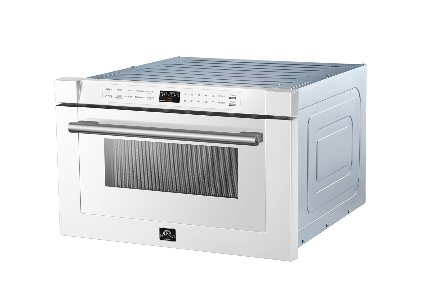 Forno Capoliveri Espresso 24-Inch Microwave Drawer, White, 1.2 cu.ft, 1500 Watts, Built-In, Touch Control LCD Display, Auto-Touch Open/Close, 11 Power Levels, Sensor Cooking - Forno Appliances