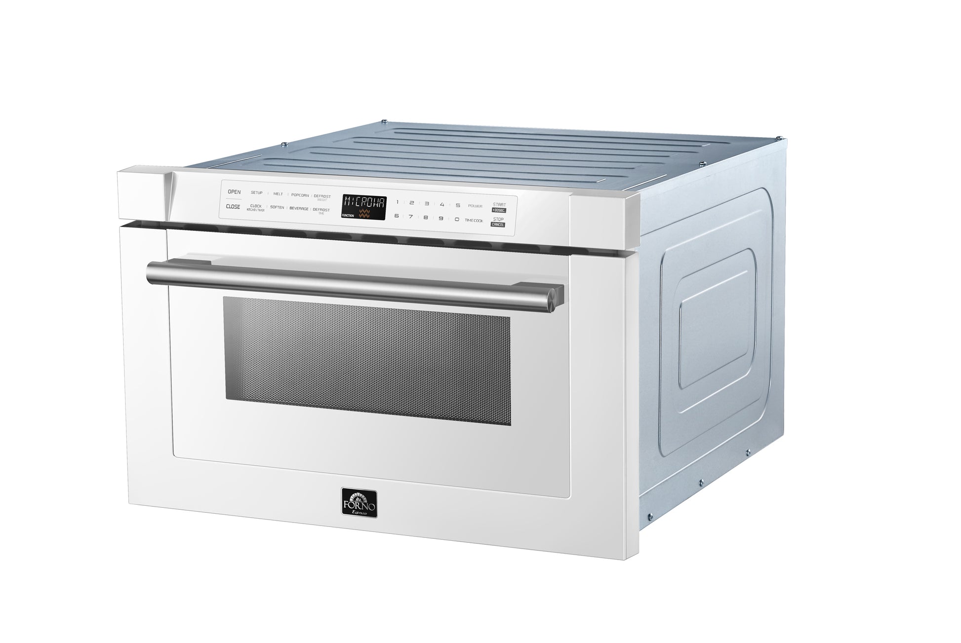Forno Capoliveri Espresso 24-Inch Microwave Drawer, White, 1.2 cu.ft, 1500 Watts, Built-In, Touch Control LCD Display, Auto-Touch Open/Close, 11 Power Levels, Sensor Cooking - Forno Appliances