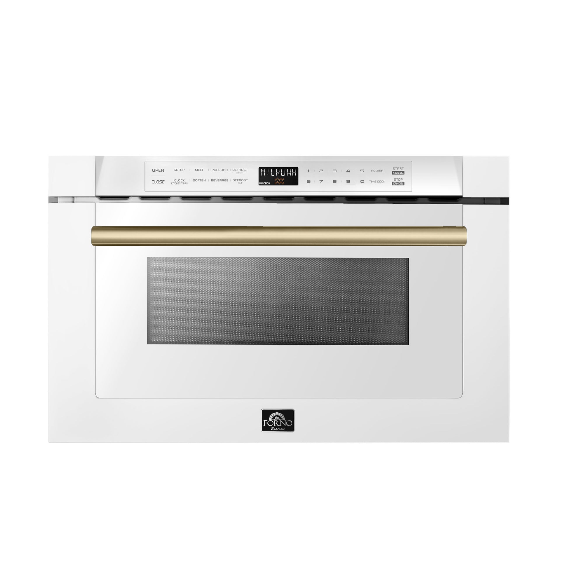 Forno Capoliveri Espresso 24-Inch Microwave Drawer, White, 1.2 cu.ft, 1500 Watts, Built-In, Touch Control LCD Display, Auto-Touch Open/Close, 11 Power Levels, Sensor Cooking - Forno Appliances