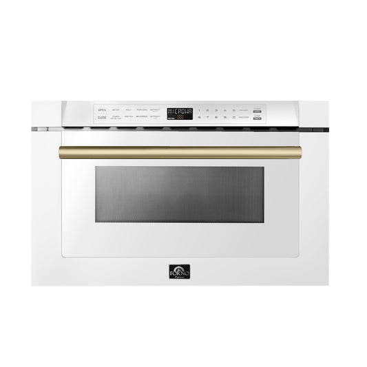 Forno Capoliveri Espresso 24-Inch Microwave Drawer, White, 1.2 cu.ft, 1500 Watts, Built-In, Touch Control LCD Display, Auto-Touch Open/Close, 11 Power Levels, Sensor Cooking - Forno Appliances