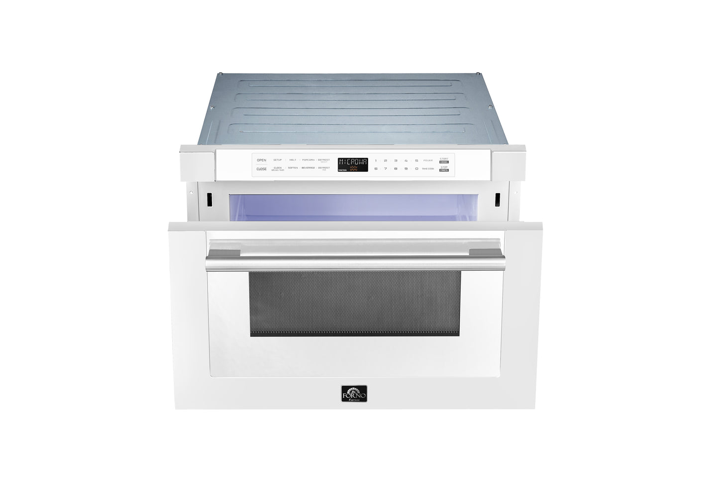 Forno Capoliveri Espresso 24-Inch Microwave Drawer, White, 1.2 cu.ft, 1500 Watts, Built-In, Touch Control LCD Display, Auto-Touch Open/Close, 11 Power Levels, Sensor Cooking - Forno Appliances
