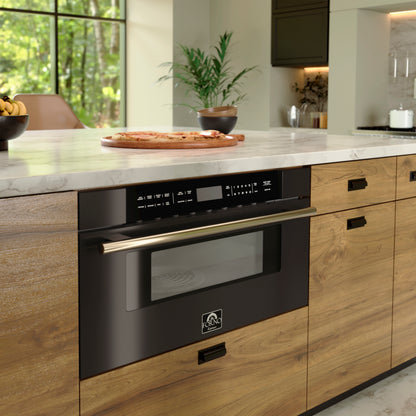 Forno Capoliveri Espresso 30-Inch Microwave Drawer, Black, 1.2 cu.ft, 1500 Watts, Built-In, Touch Control LCD Display, Auto-Touch Open/Close, 11 Power Levels, Sensor Cooking - Forno Appliances